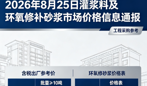前进2026年8月25日灌浆料及环氧修补砂浆市场价格信息通报